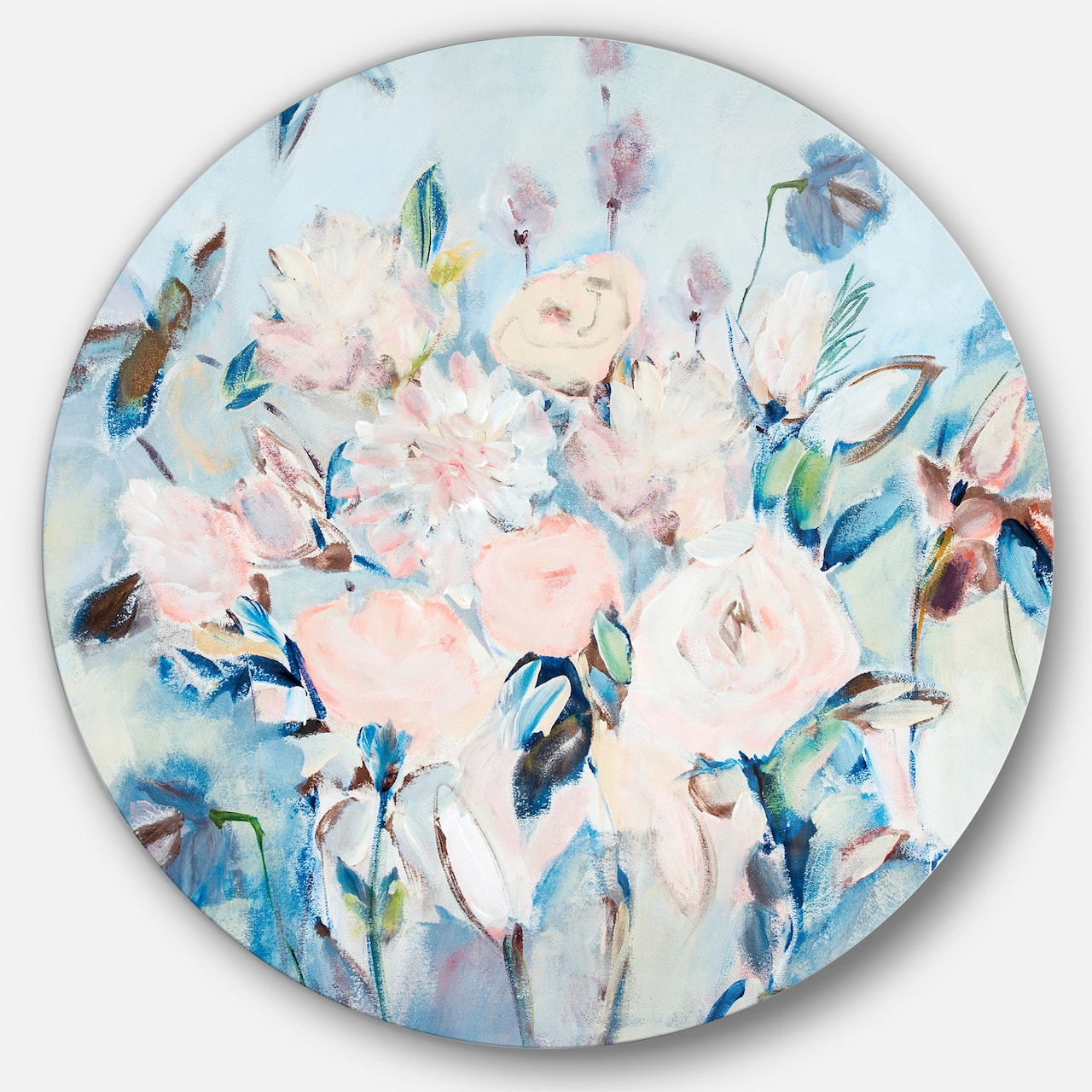 Designart - Abstract Pink Flowers Farmhouse Waterpainting - Farmhouse Metal Circle Wall Art